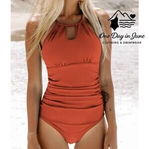 Cupshe High Neck Tummy Control One Piece Swimsuit Size M